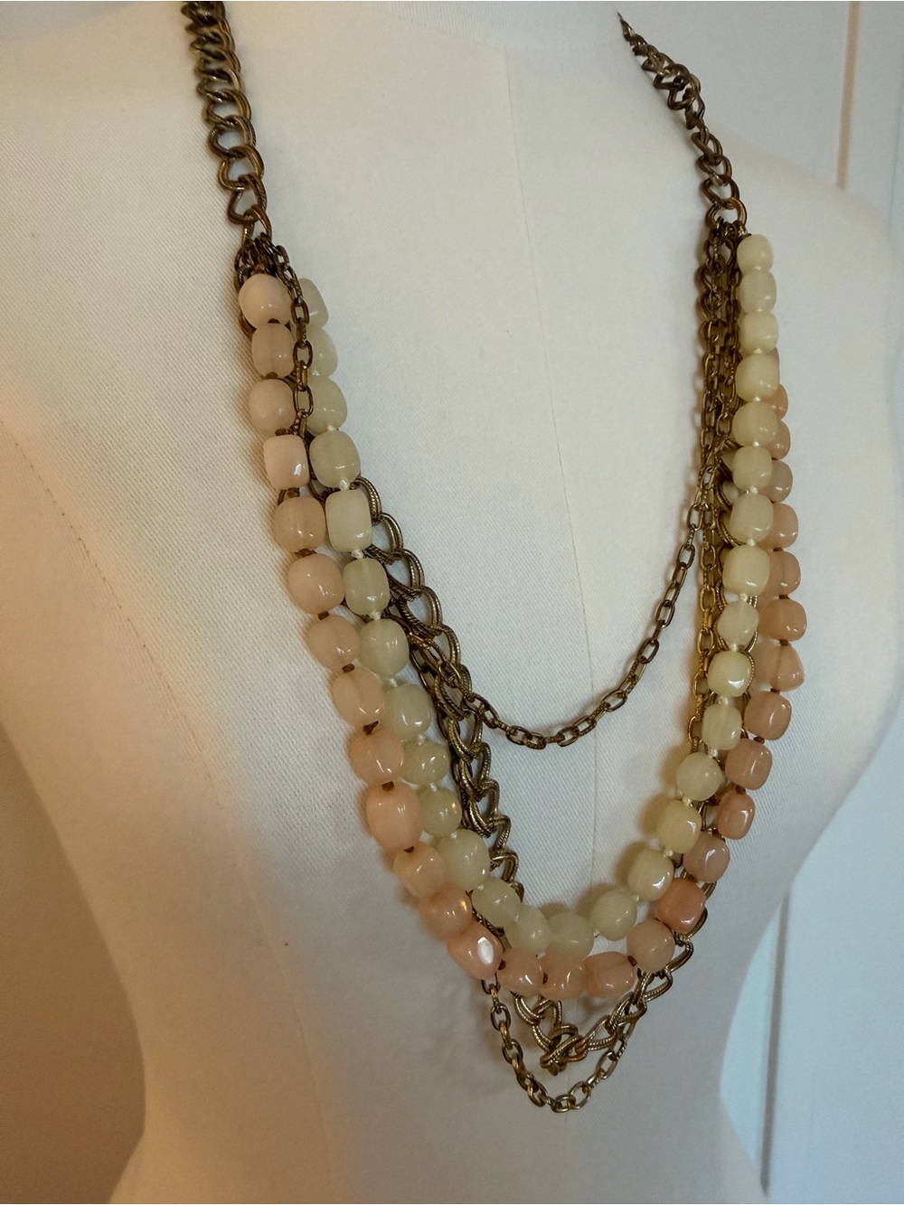 Multi-Strand Peach Beaded Chain Necklace - Picture 2 of 3